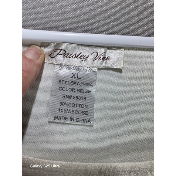 Paisley Vine Women's Tunic Blouse XL 3/4 Bell Sleeve Creme Fairy Bohemian Ruffle - Picture 3 of 7